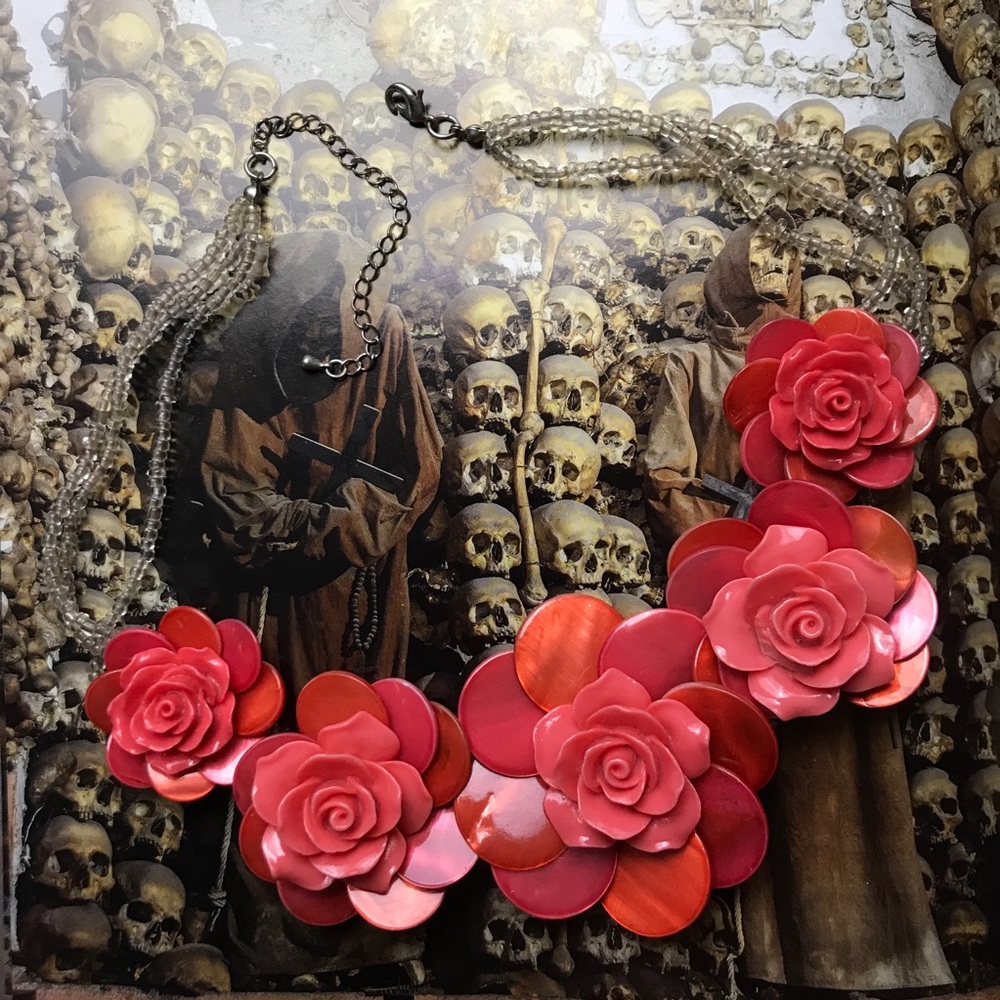 Rose Floral Petal Crystal Beaded Necklace - Picture 1 of 6